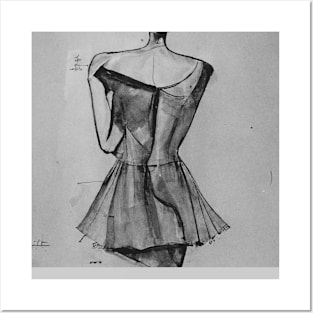 Gray Watercolor Fashion Sketch Posters and Art